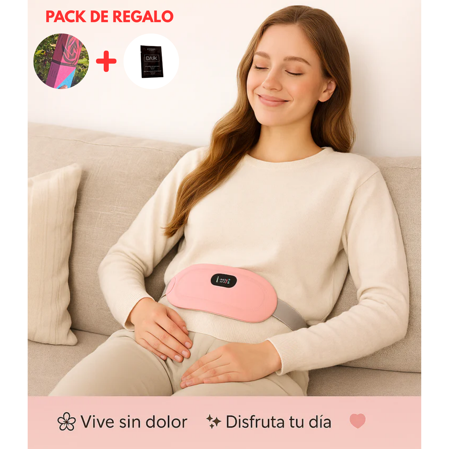 Cinturón térmico para cólicos + caja especial de rosas + 1 sachet de mascarilla negra