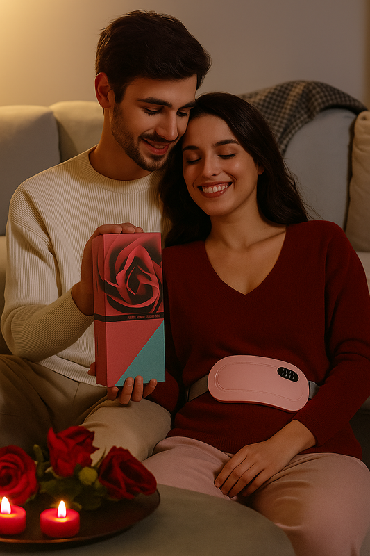 Cinturón térmico para cólicos + caja especial de rosas + 1 sachet de mascarilla negra